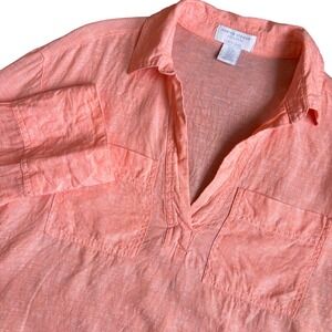 Martha Stewart Collection 100% Linen Long Sleeve Light Camp Shirt Oversize Small